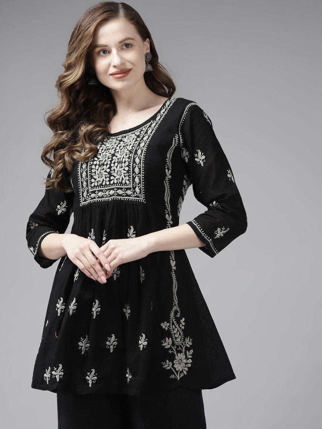 Black-Cotton-Lucknowi-Chikan-Kurti