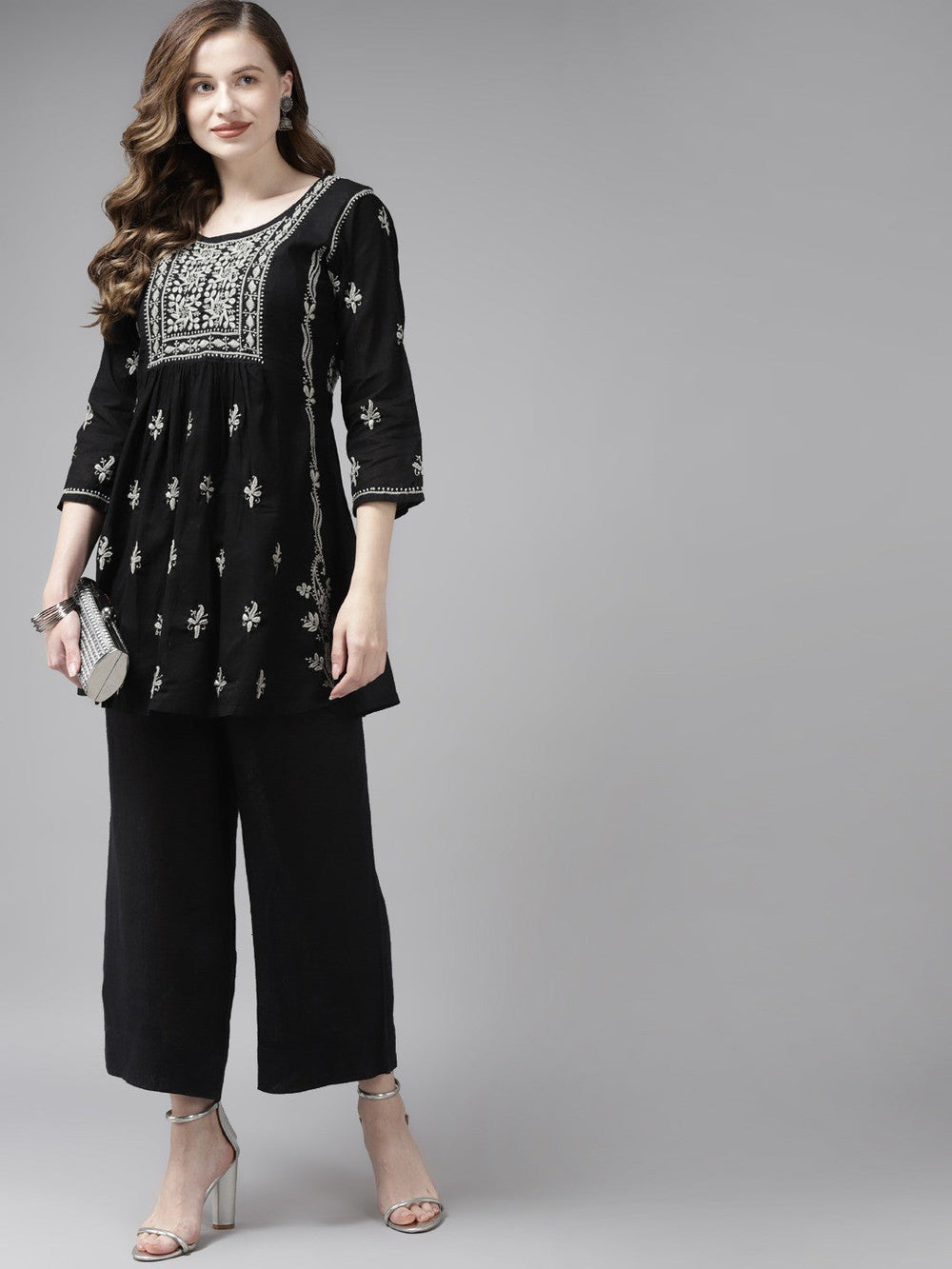 Black-Cotton-Lucknowi-Chikan-Kurti