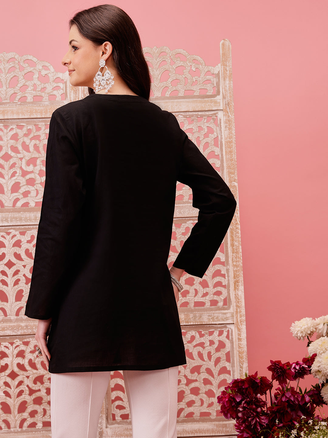 Black Cotton 100% Original Chikankari Tunic Top