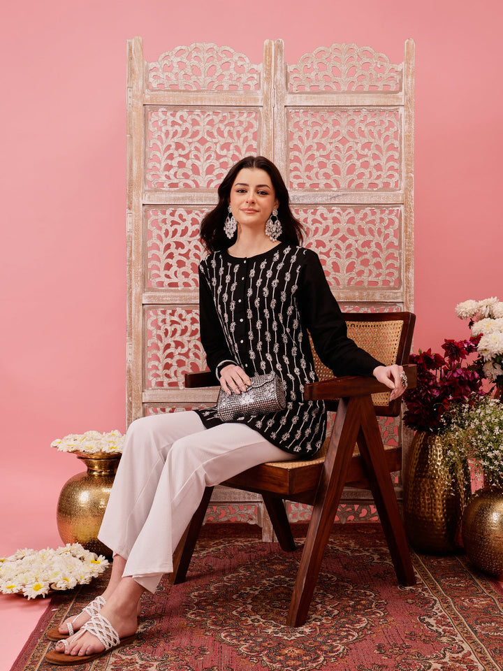 Black Cotton 100% Original Chikankari Tunic Top