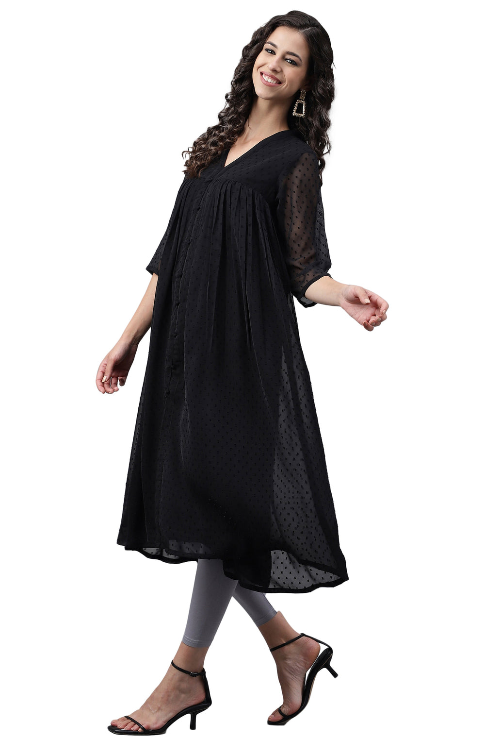 Black Dobby Chiffon Self-Design Empire Kurta