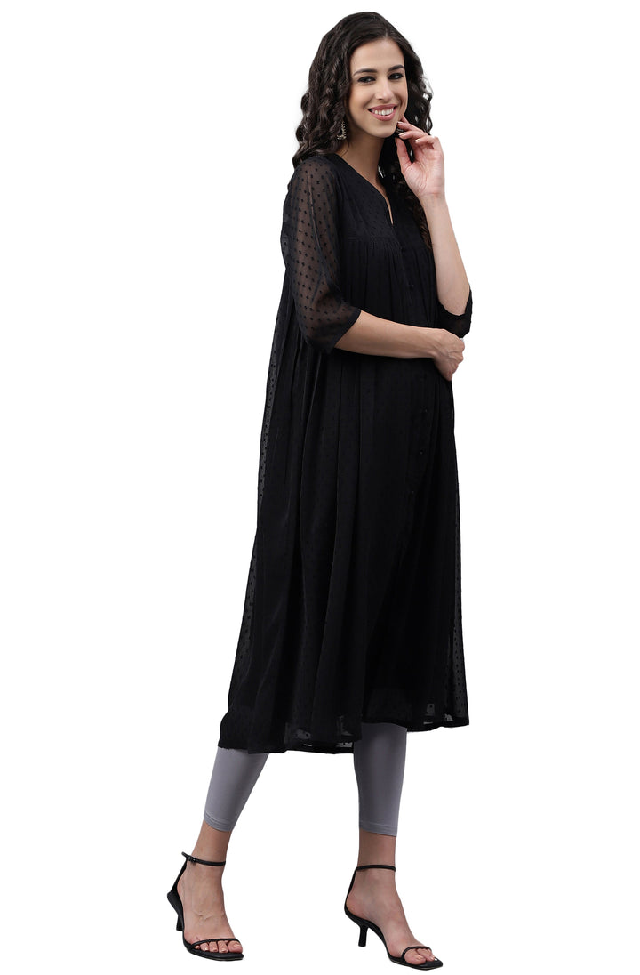 Black Dobby Chiffon Self-Design Empire Kurta