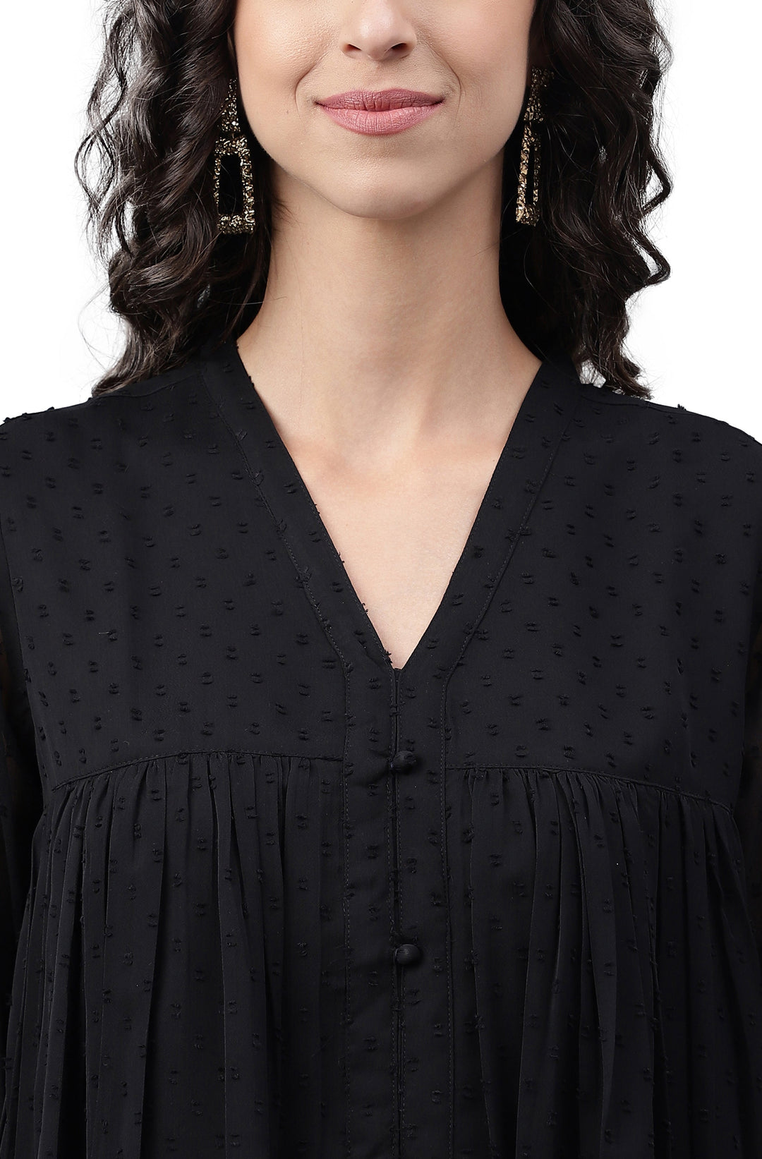 Black Dobby Chiffon Self-Design Empire Kurta