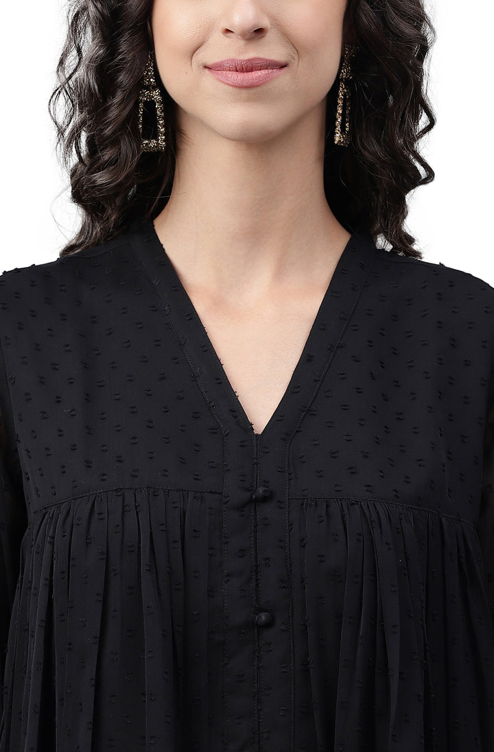 Black Dobby Chiffon Self-Design Empire Kurta