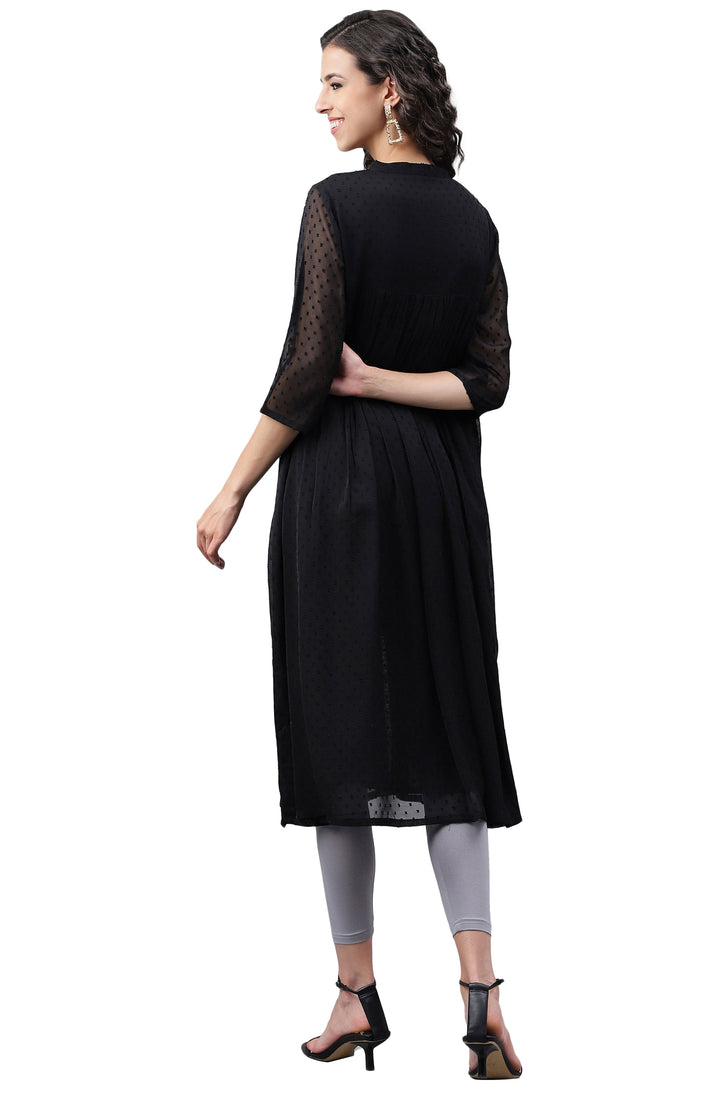 Black Dobby Chiffon Self-Design Empire Kurta