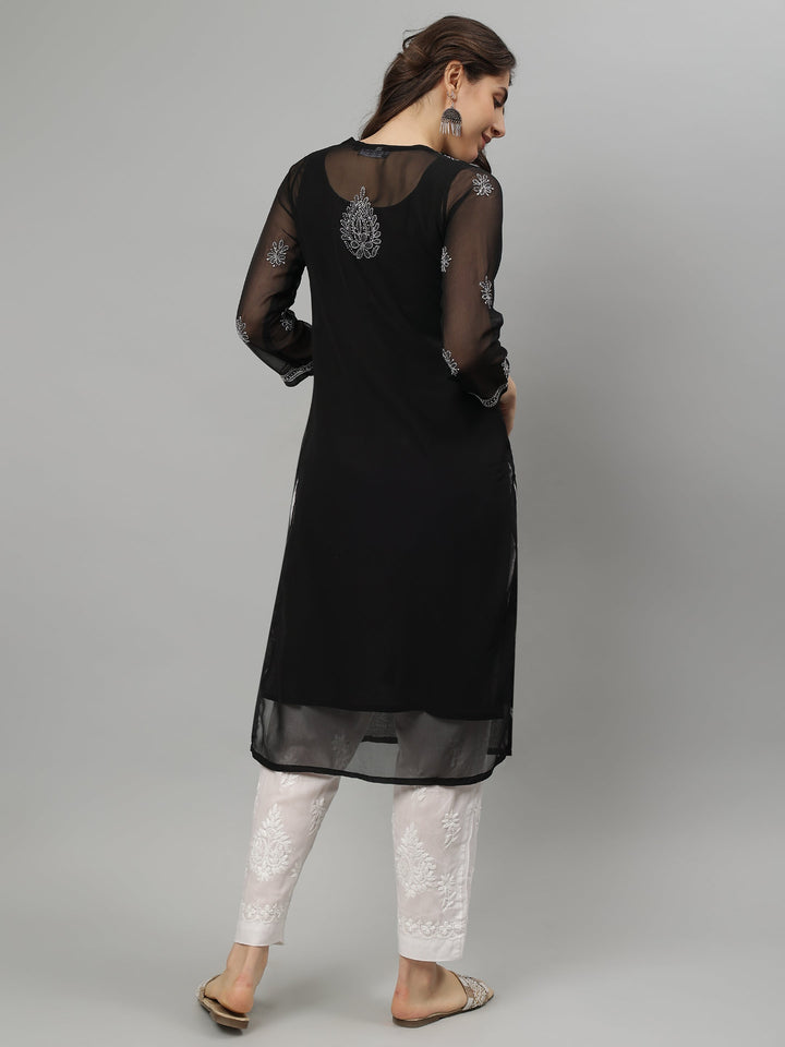 Black-Georgette-Embroidered-Chikankari-Kurta-With-Slip