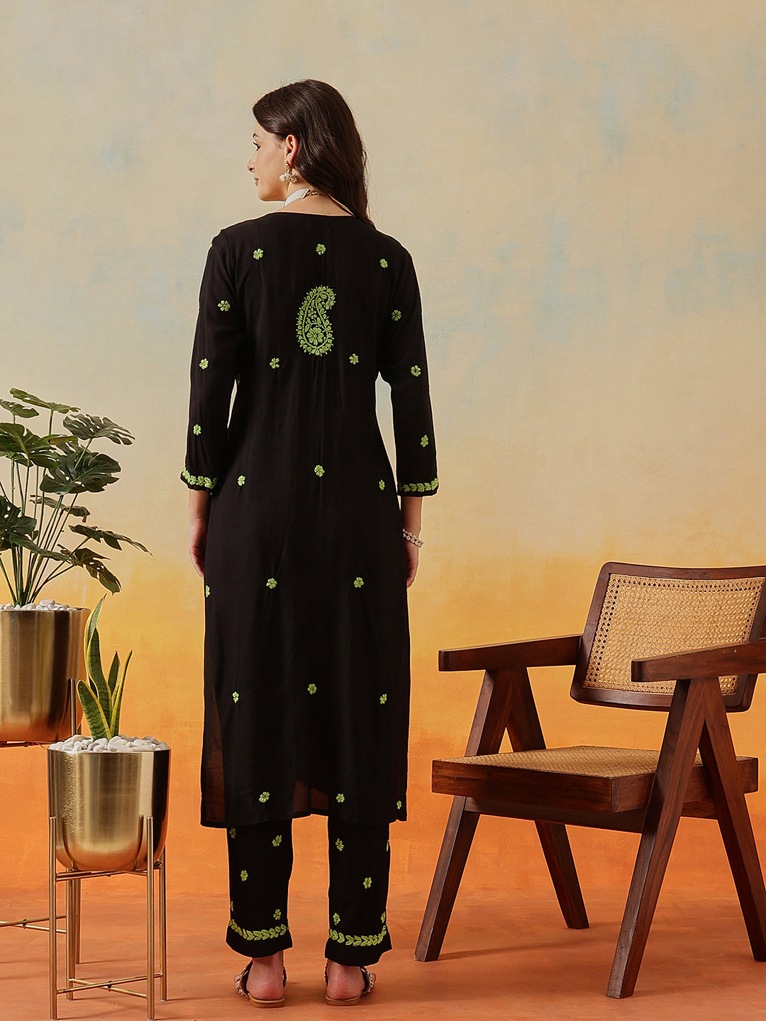 Black-&-Green-Modal-Straight-2-Piece-Kurta-Sets