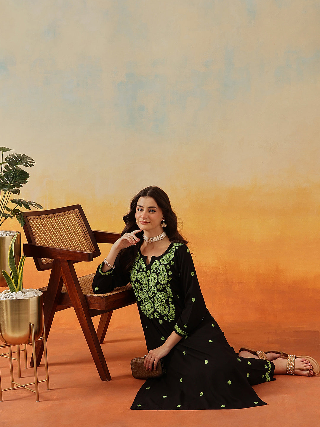 Black-&-Green-Modal-Straight-2-Piece-Kurta-Sets