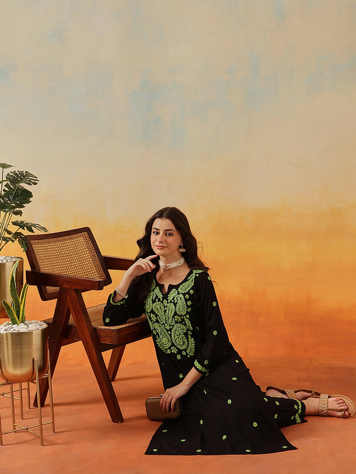 Black-&-Green-Modal-Straight-2-Piece-Kurta-Sets