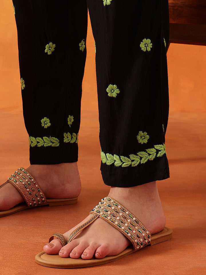 Black-&-Green-Modal-Straight-2-Piece-Kurta-Sets