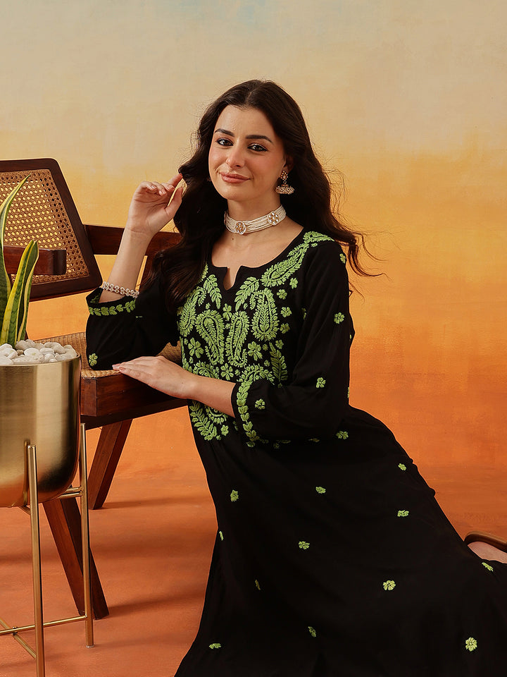 Black-&-Green-Modal-Straight-2-Piece-Kurta-Sets