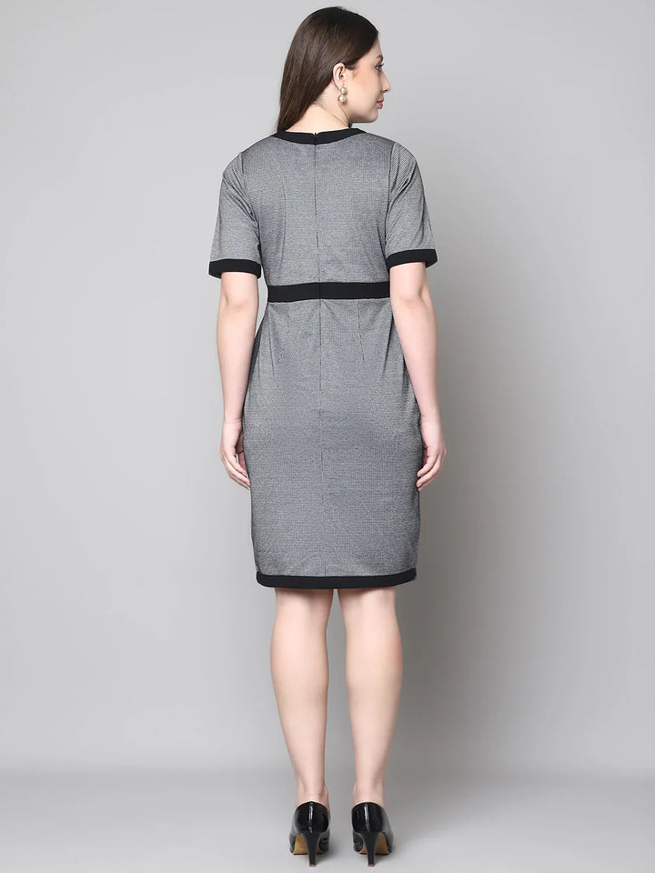 Black-&-Grey-Blended-Button-Detailing-Sheath-Midi-Dress