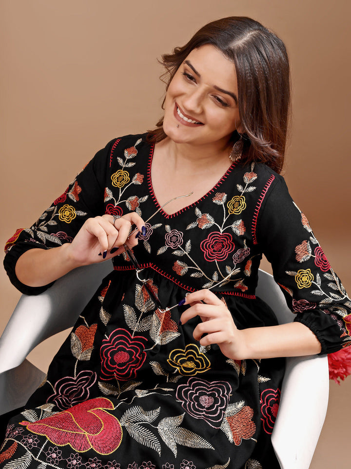 Black-Linen-Embroidered-Flared-Co-Ord-Set