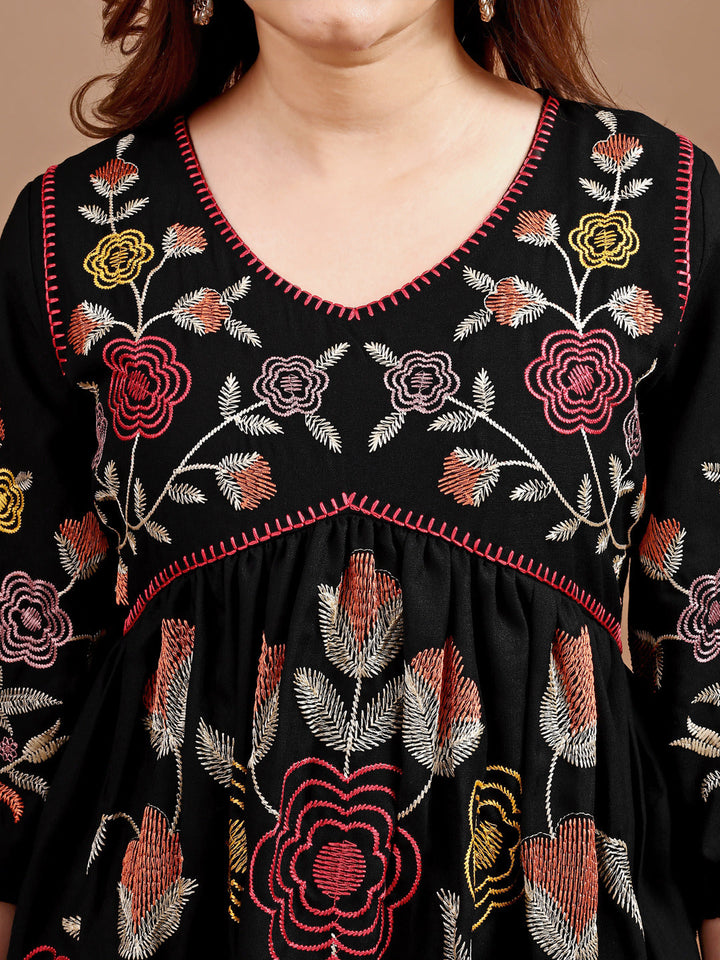 Black-Linen-Embroidered-Flared-Co-Ord-Set