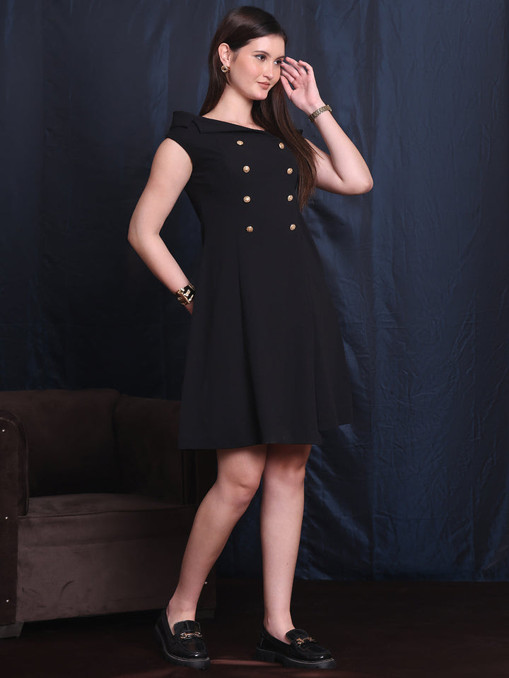 Black-Lycra-Electric-Elegance-Off-Shoulder-A-Line-Dress