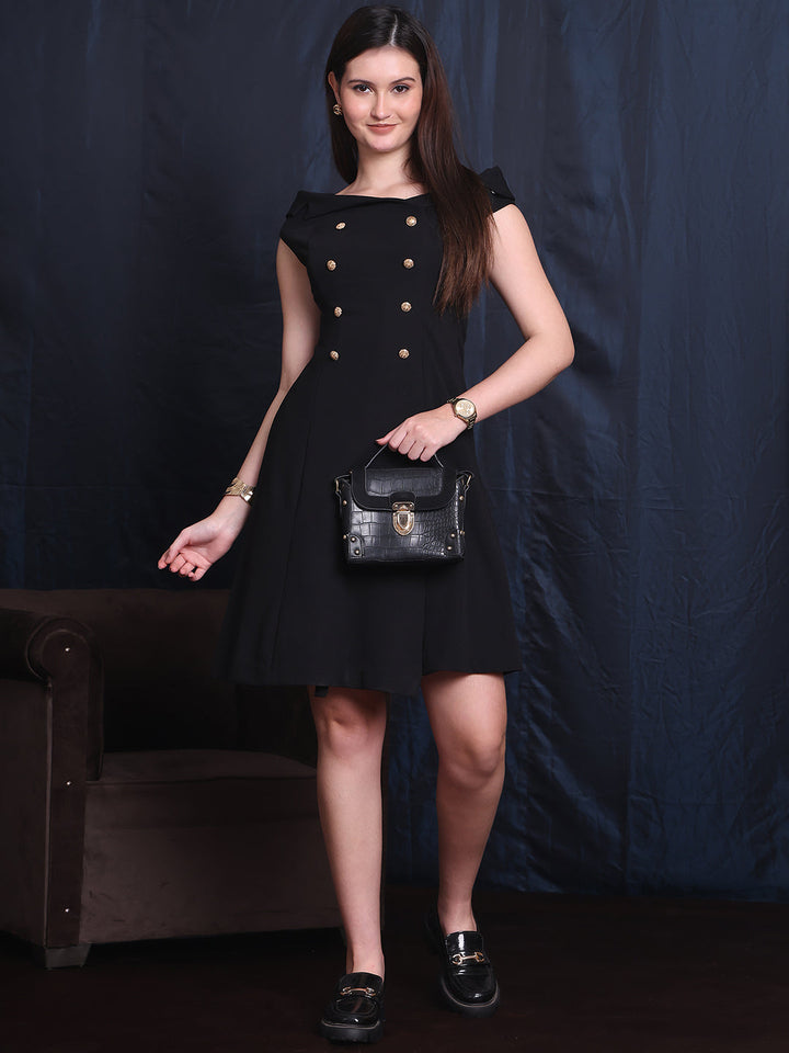 Black-Lycra-Electric-Elegance-Off-Shoulder-A-Line-Dress