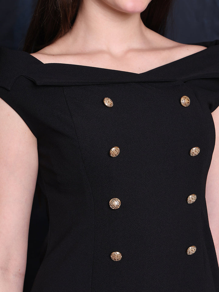 Black-Lycra-Electric-Elegance-Off-Shoulder-A-Line-Dress