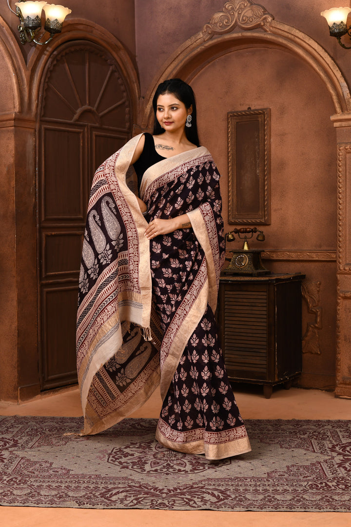Black-Maheshwari-Cross-Border-Bagh-Print-Saree