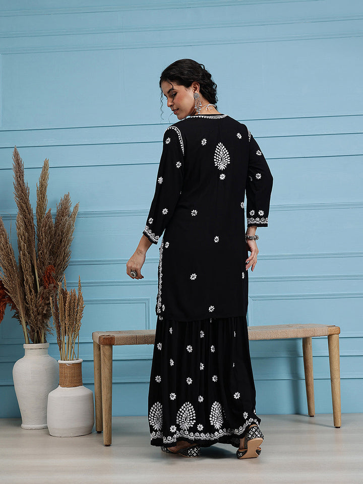 Black-Modal-Lucknowi-Chikankari-Sharara-Set-(Set-Of-2)