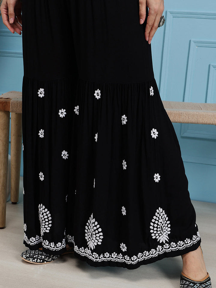 Black-Modal-Lucknowi-Chikankari-Sharara-Set-(Set-Of-2)