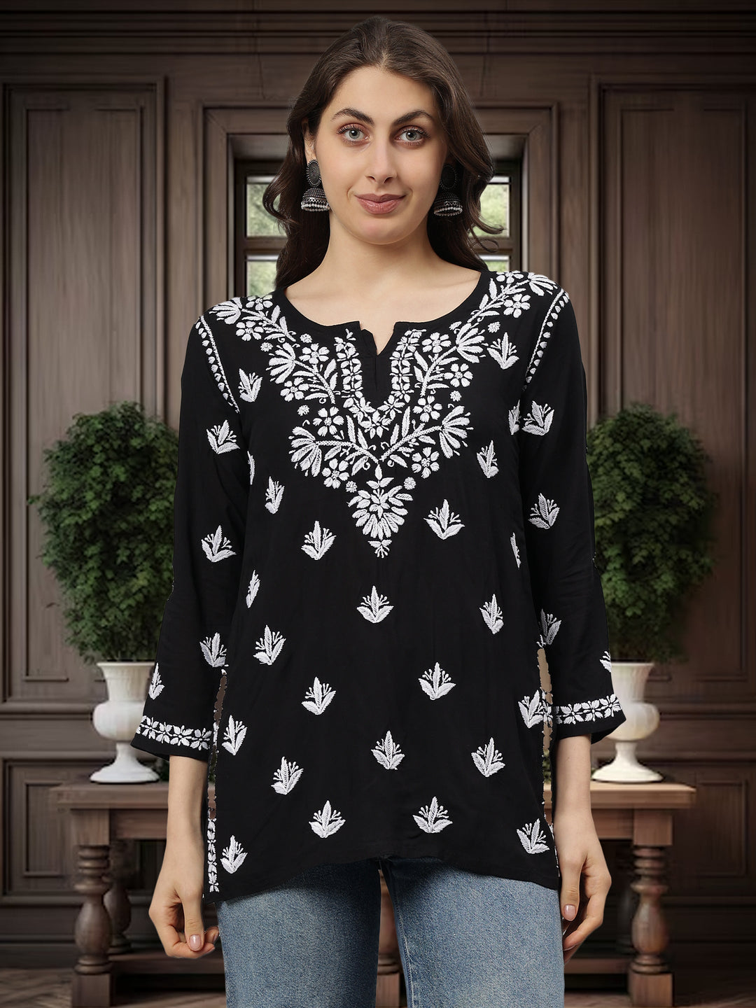 Black-Modal-Lucknowi-Chikankari-Tunic-ONLY