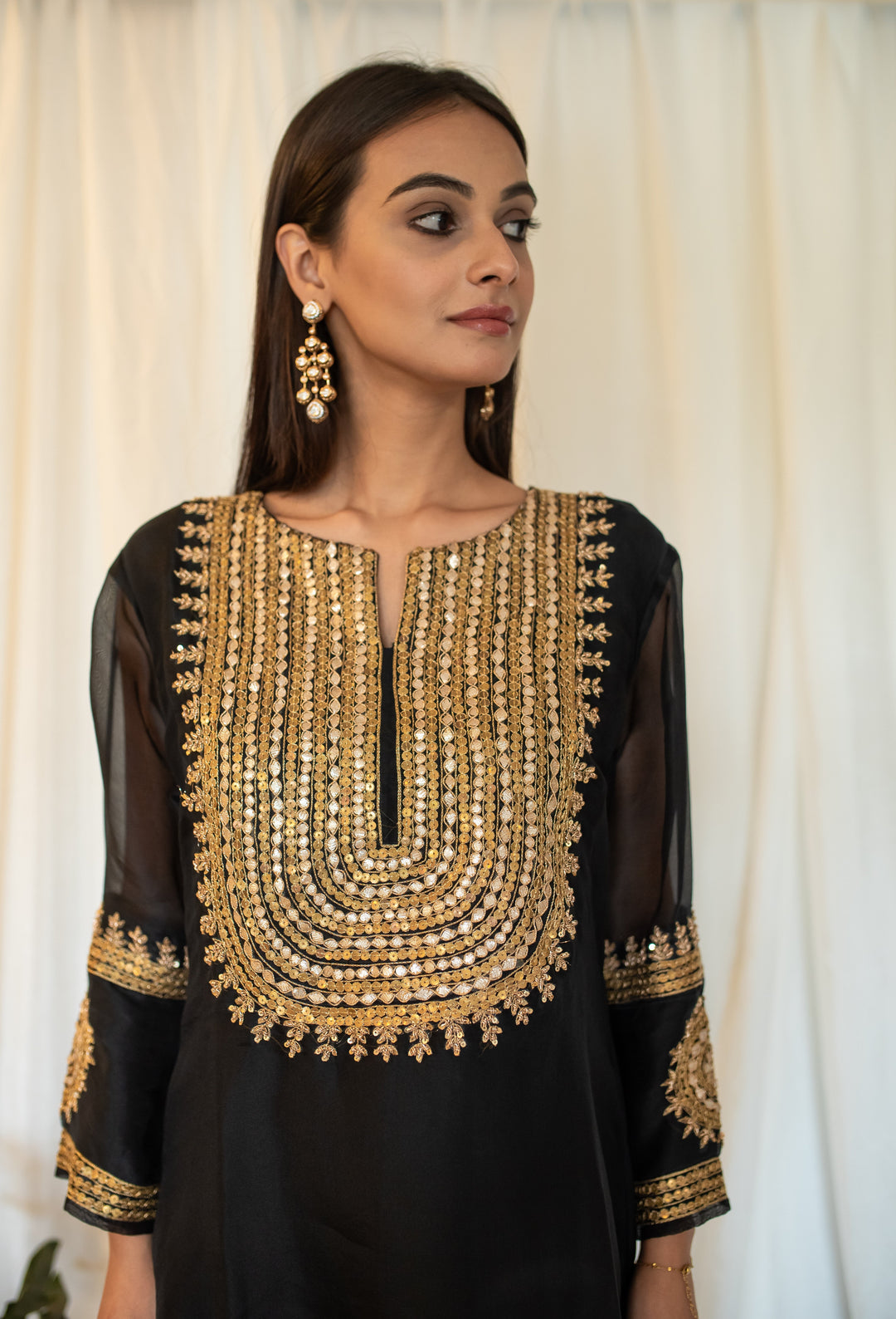 Black-Organza-Gota-Work-2-Piece-Kurta-Set
