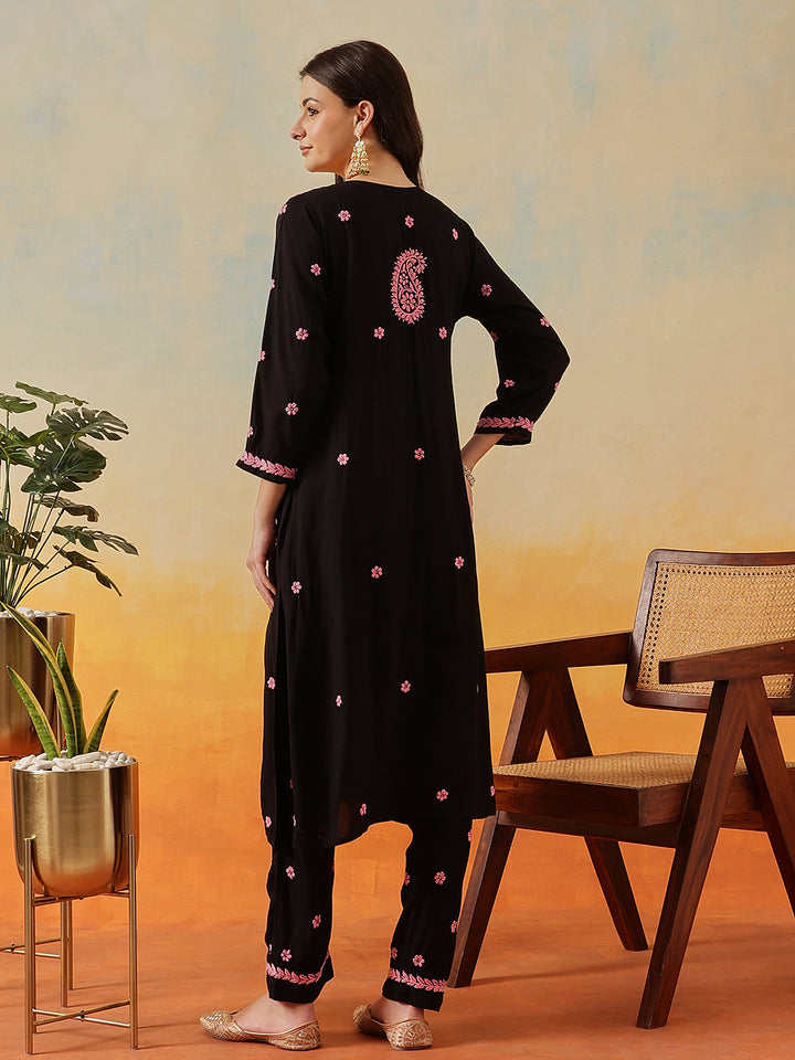 Black-&-Pink-Modal-Embroidered-2-Piece-Kurta-Sets