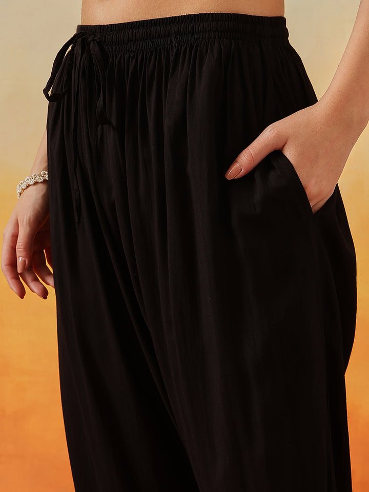 Black-&-Pink-Modal-Embroidered-2-Piece-Kurta-Sets