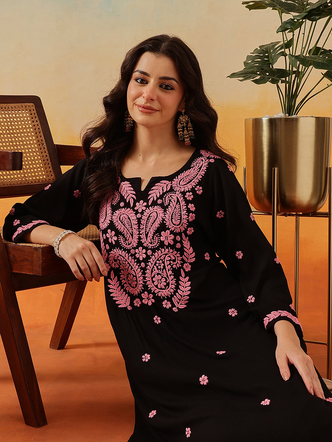 Black-&-Pink-Modal-Embroidered-2-Piece-Kurta-Sets