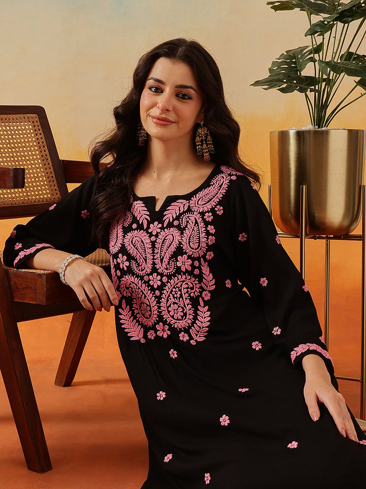 Black-&-Pink-Modal-Embroidered-2-Piece-Kurta-Sets