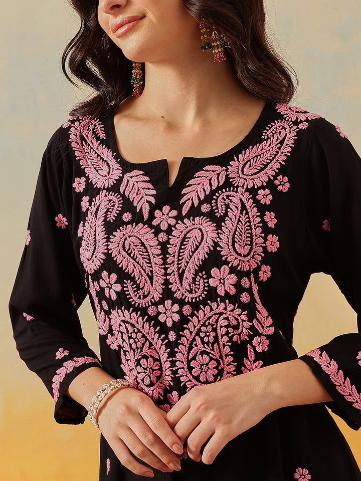 Black-&-Pink-Modal-Embroidered-2-Piece-Kurta-Sets