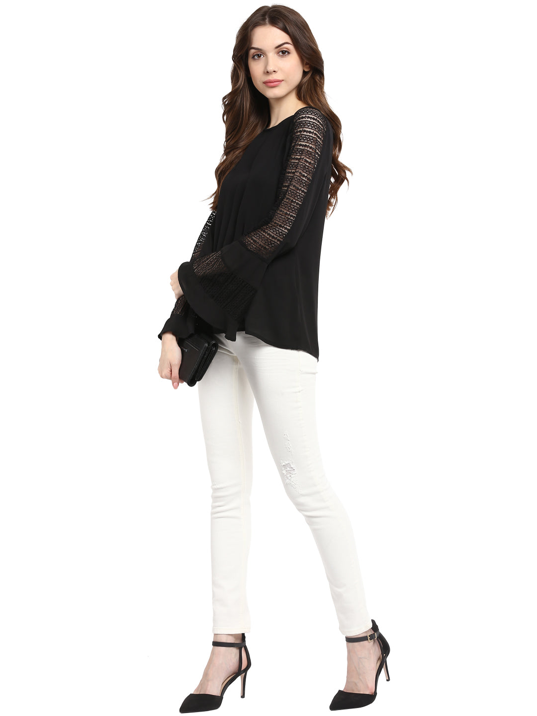 Black-Poly-Gerogette-Lace-Bell-Sleevetop