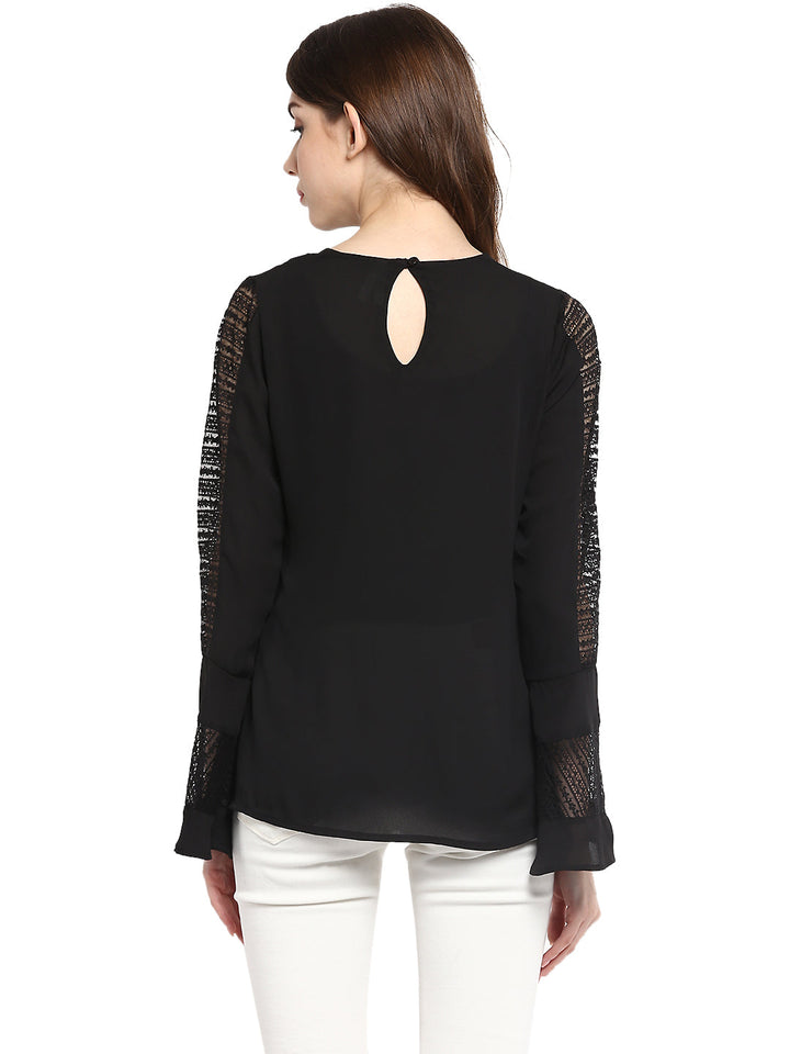 Black-Poly-Gerogette-Lace-Bell-Sleevetop