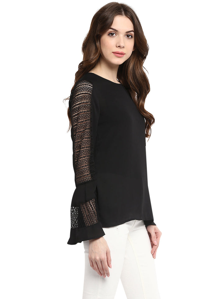 Black-Poly-Gerogette-Lace-Bell-Sleevetop