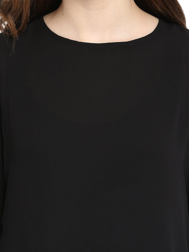 Black-Poly-Gerogette-Lace-Bell-Sleevetop