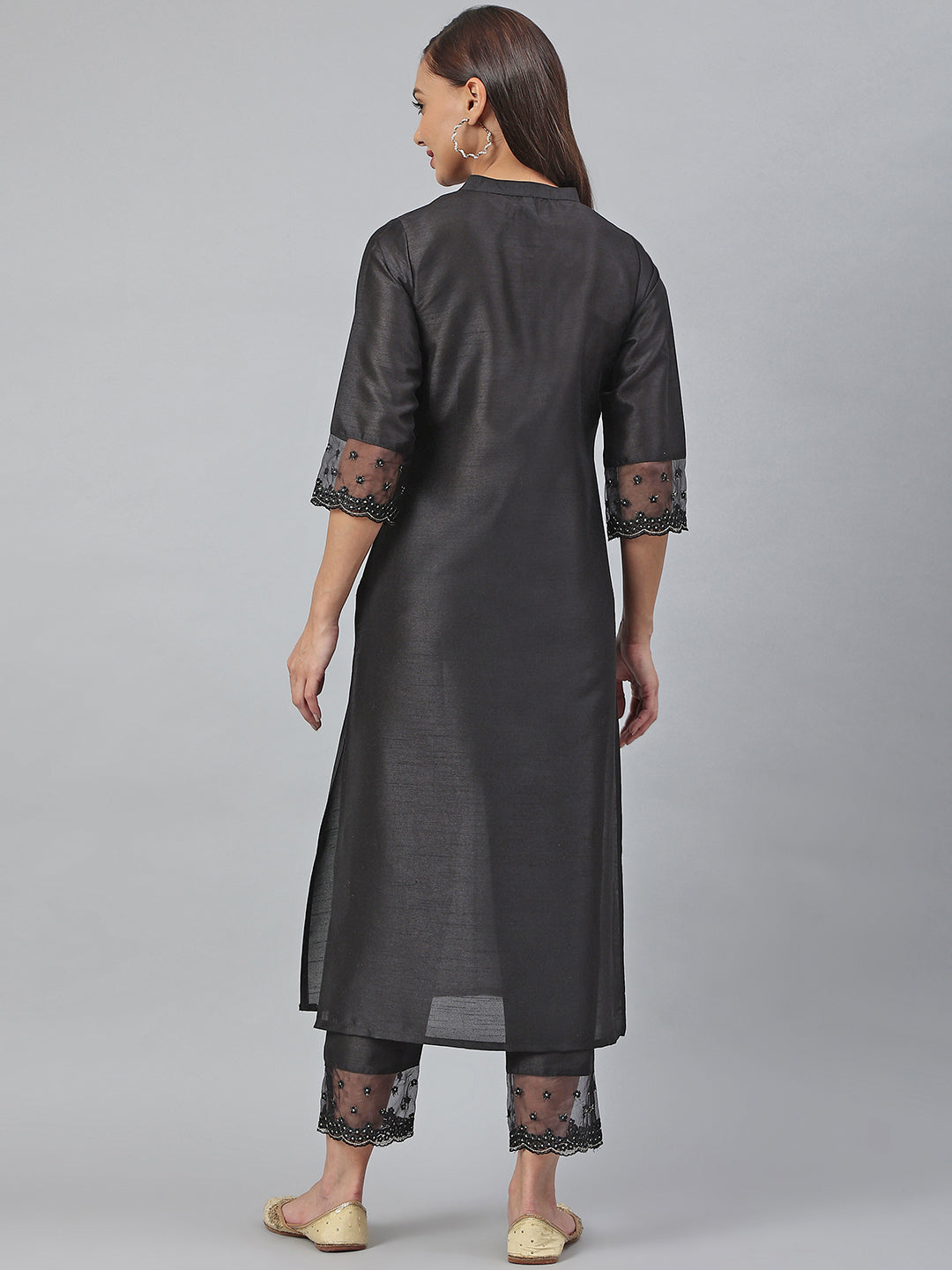 Black Poly Silk Solid Kurta & Pant Set