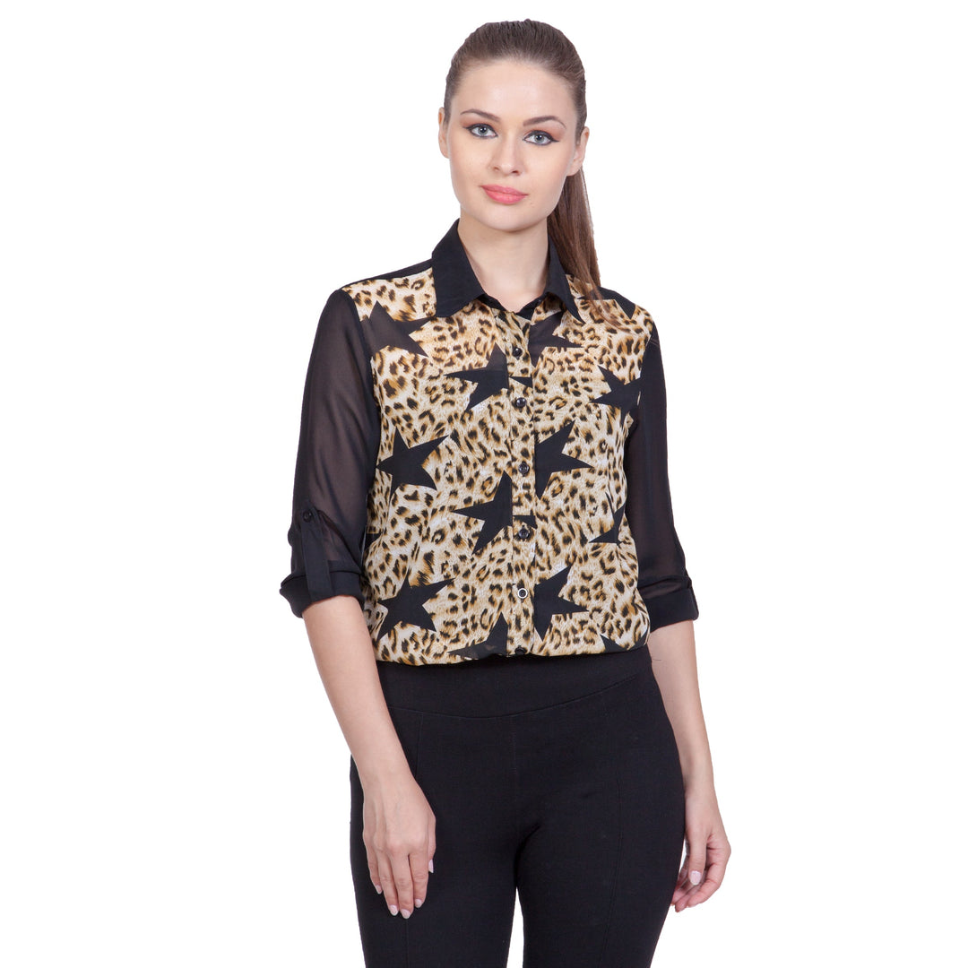 Black-Polyester--Animal-Print-Star-Shirt
