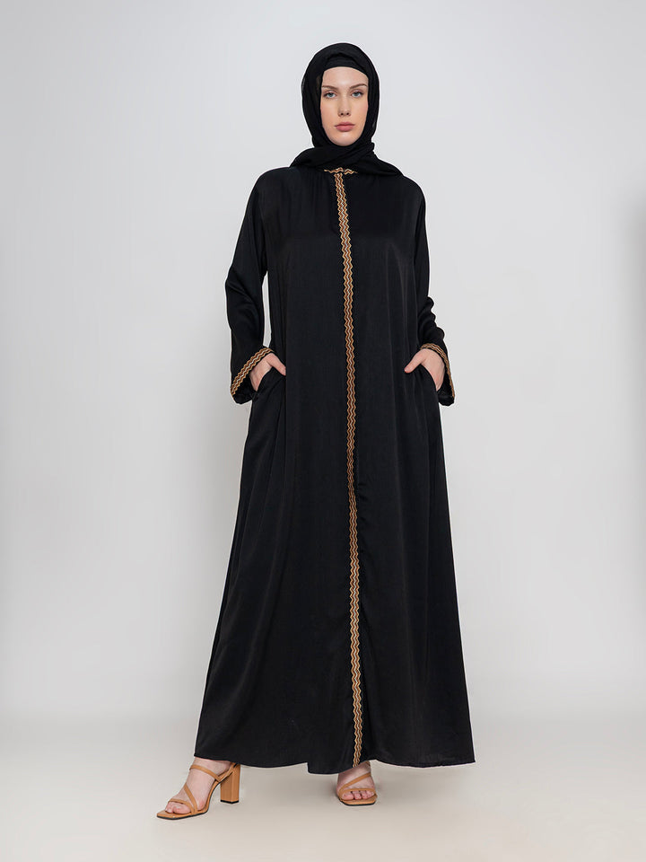 Black-Polyester-Embroidered-Abaya-With-Scarf