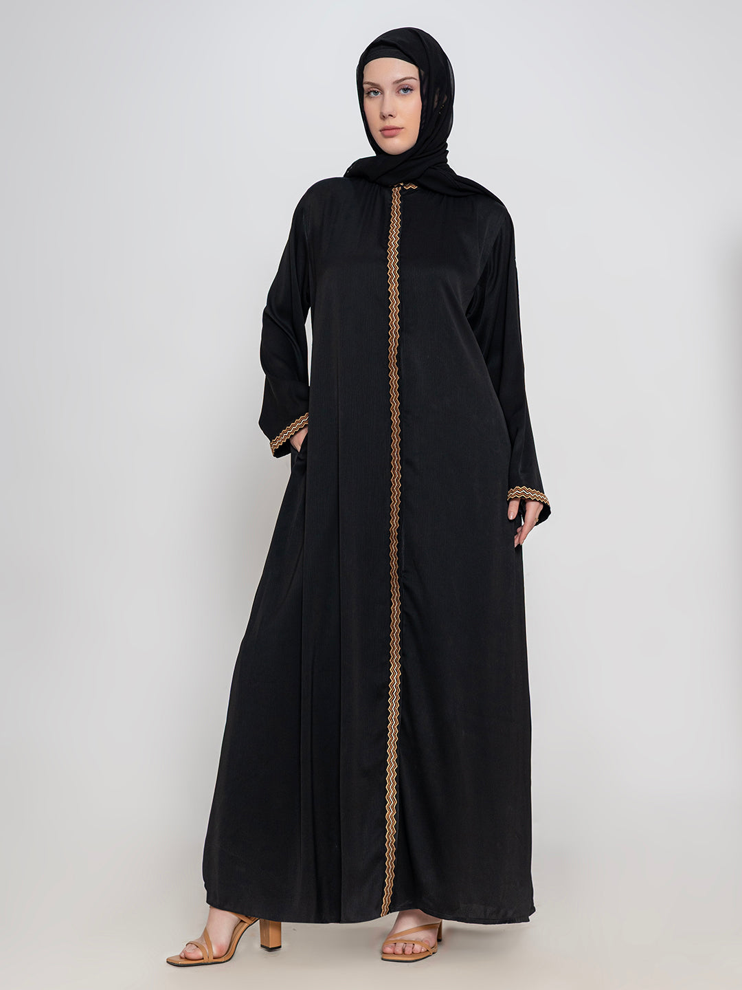 Black-Polyester-Embroidered-Abaya-With-Scarf