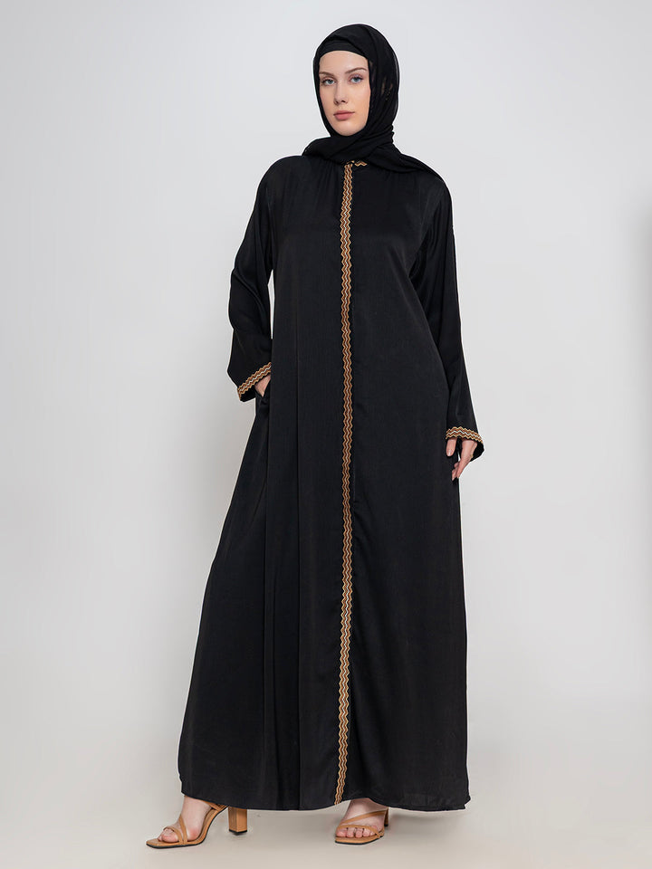 Black-Polyester-Embroidered-Abaya-With-Scarf