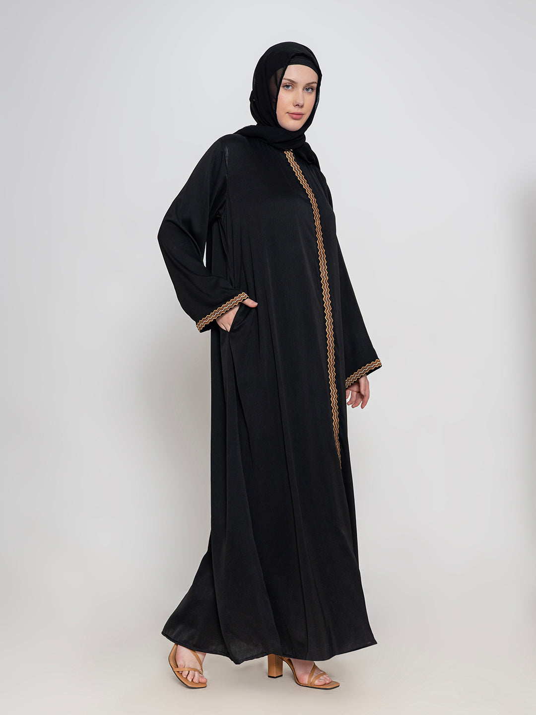 Black-Polyester-Embroidered-Abaya-With-Scarf