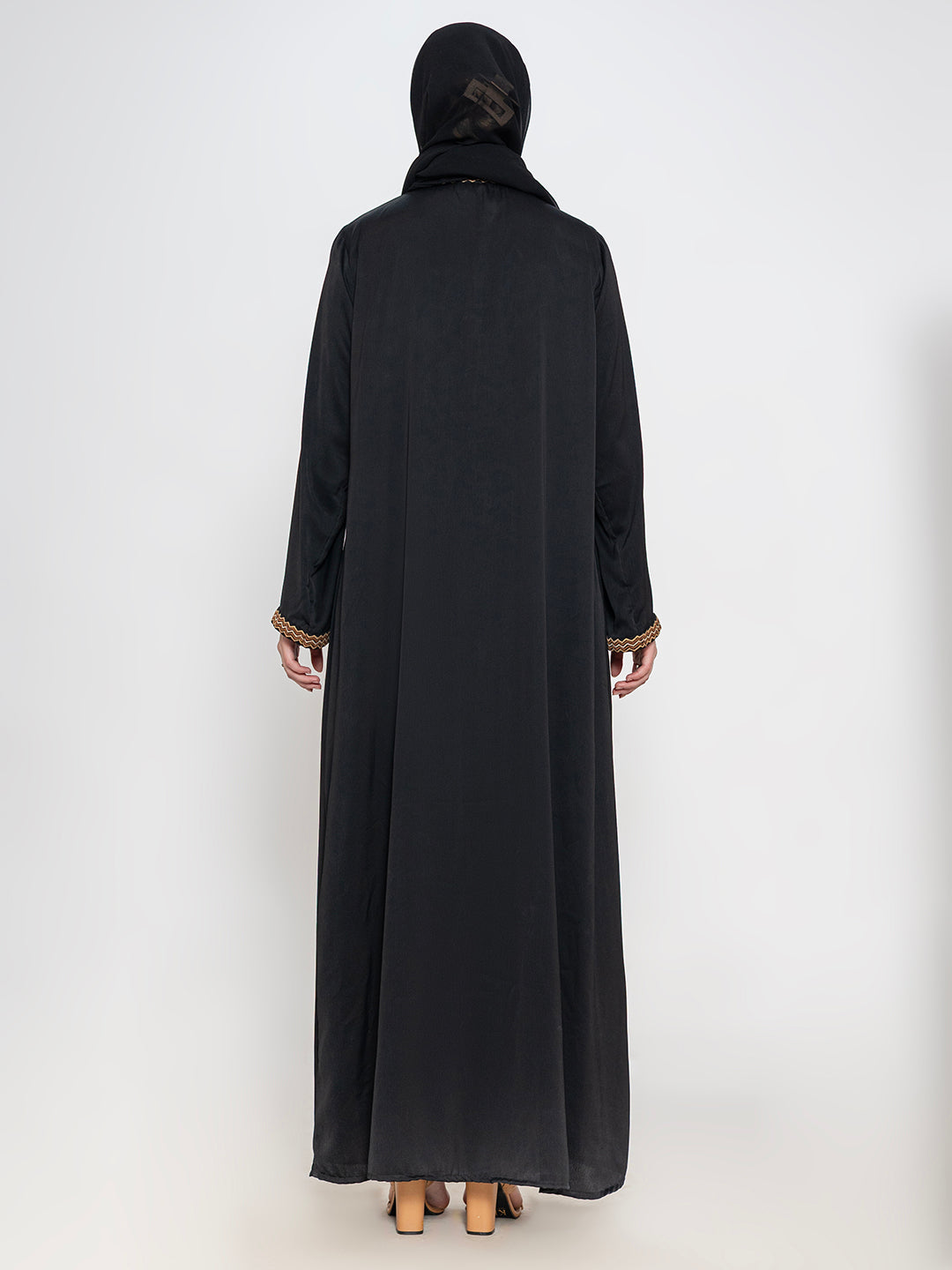 Black-Polyester-Embroidered-Abaya-With-Scarf