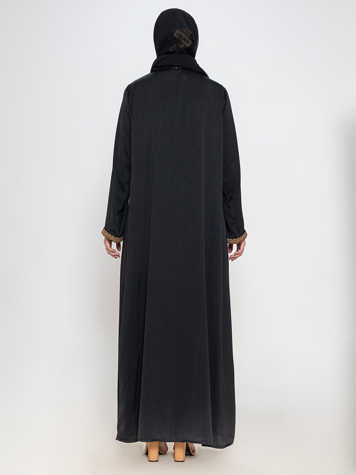 Black-Polyester-Embroidered-Abaya-With-Scarf
