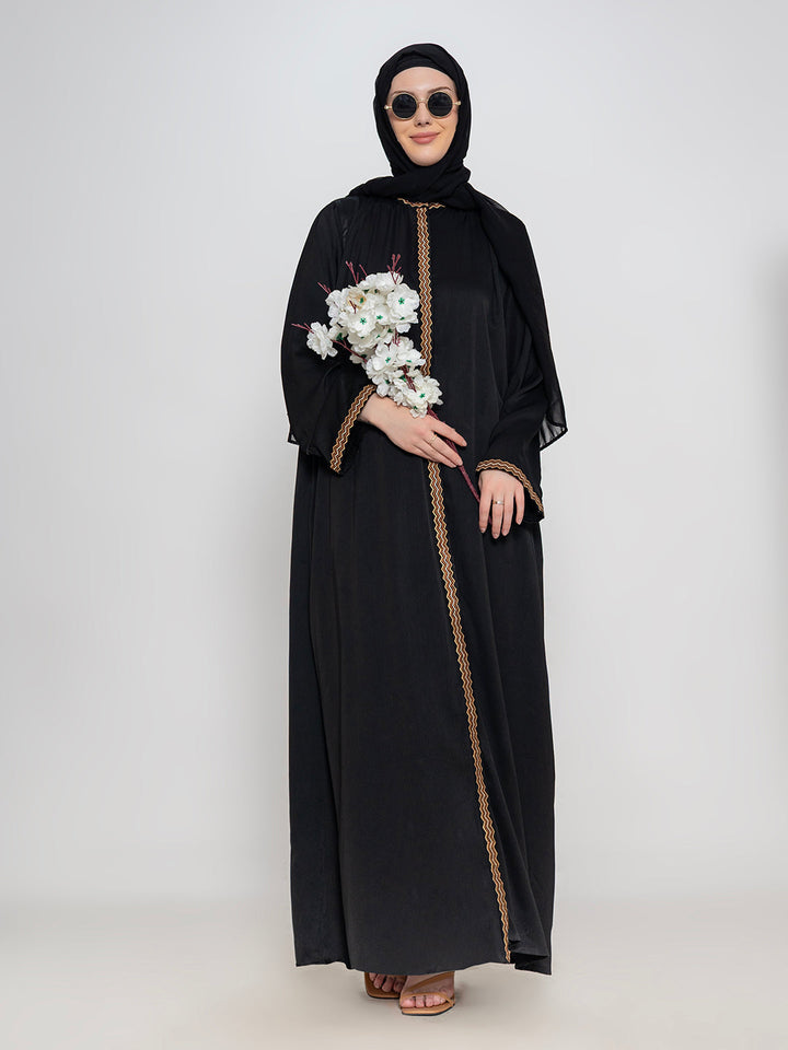 Black-Polyester-Embroidered-Abaya-With-Scarf