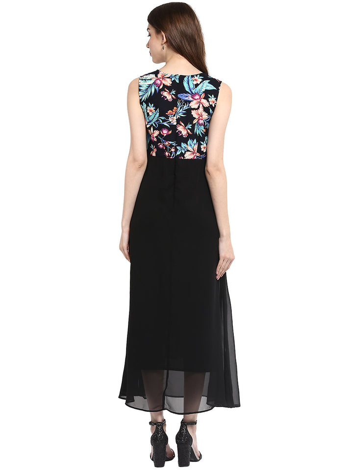 Black-Polyester-Floral-Printed-Maxi-Dress
