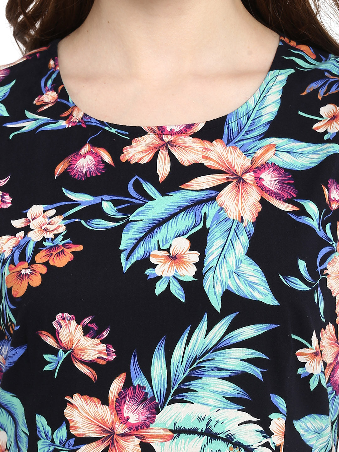 Black-Polyester-Floral-Printed-Maxi-Dress