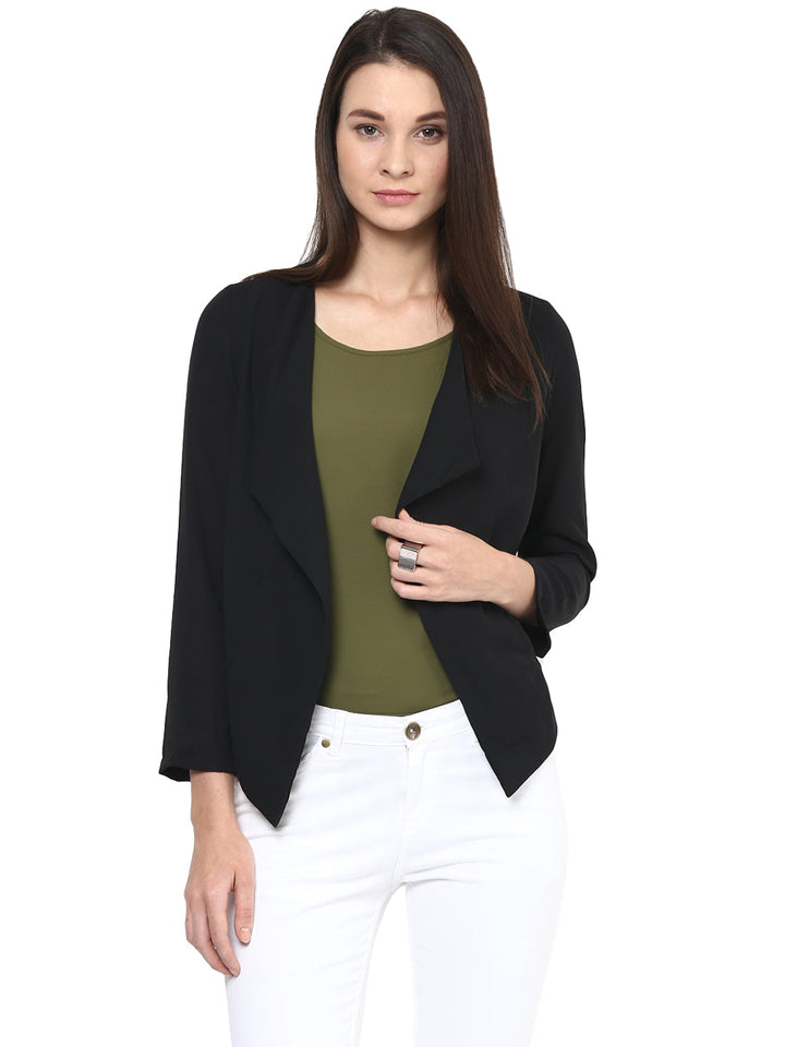 Black-Polyester-Short-Blazer-Top