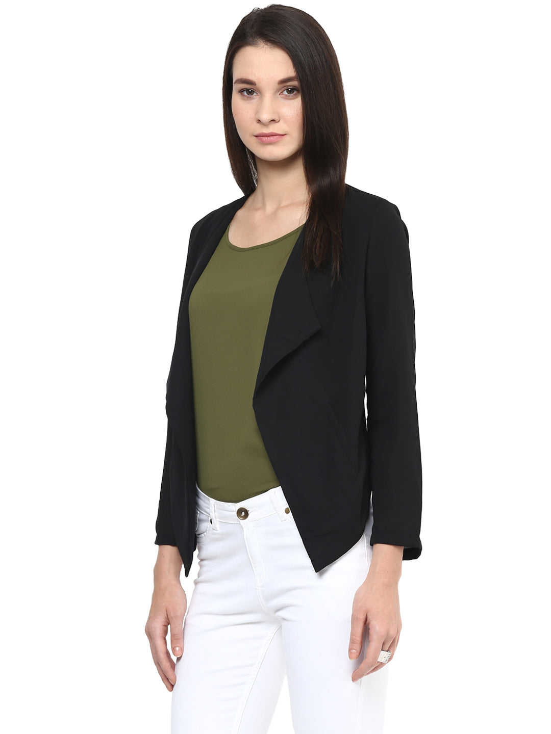 Black-Polyester-Short-Blazer-Top