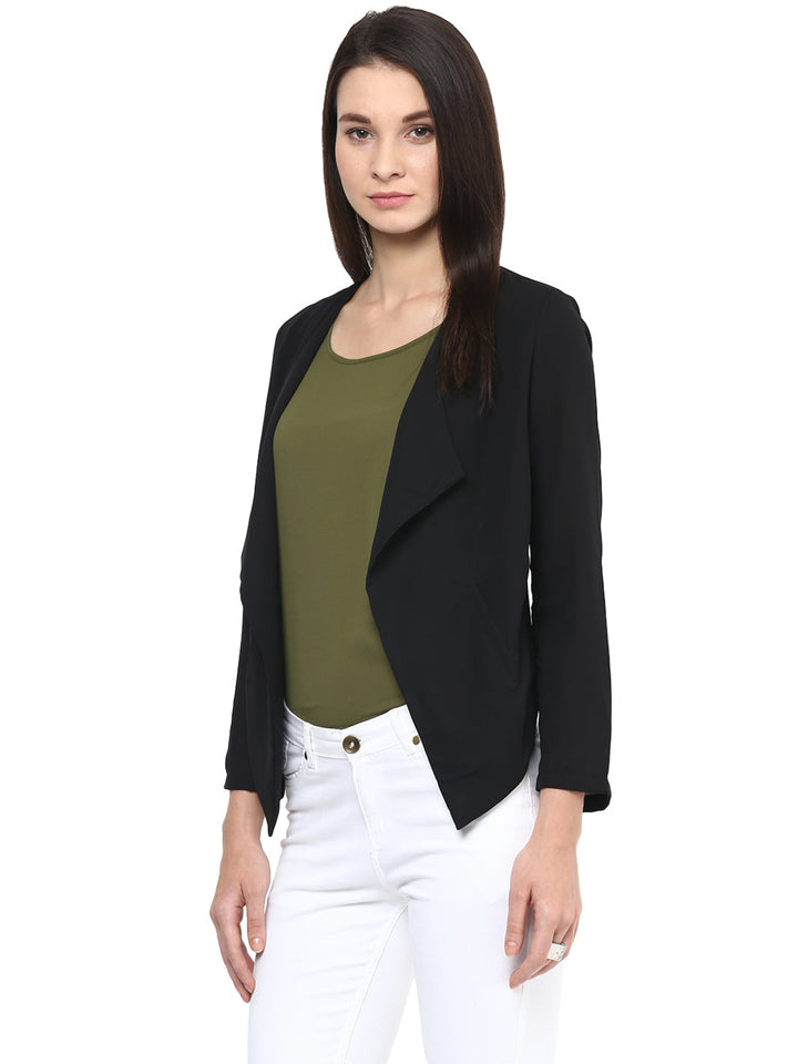 Black-Polyester-Short-Blazer-Top