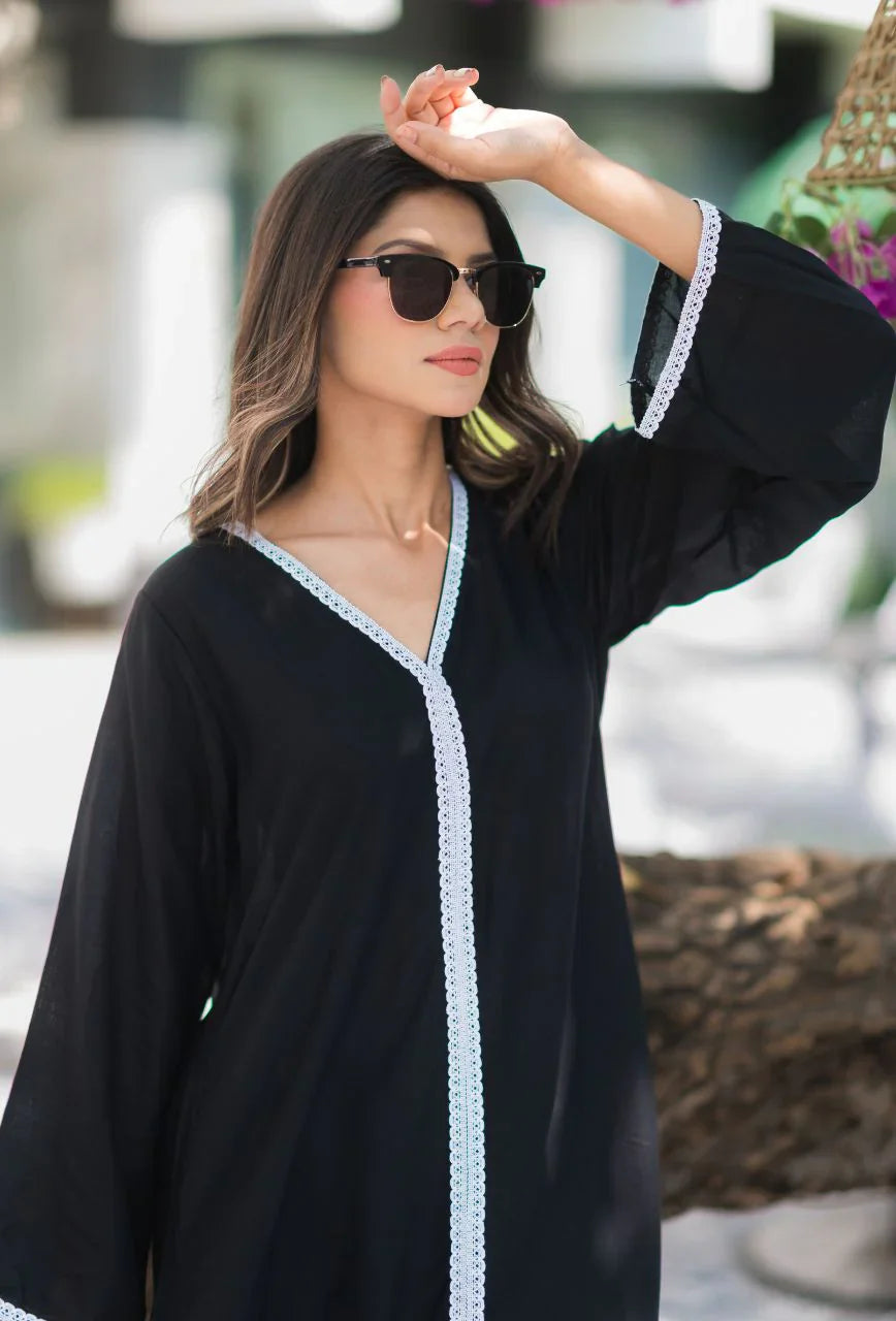 Black-Pure-Cotton-Ebony-Lace-Detailed-2-Piece-Kurta-Set